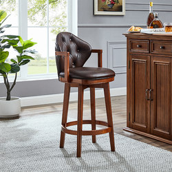 American-Style Genuine Leather High Bar Stool with Backrest, Home High Stool, Swivel Bar Chair, Island Chair, Coffee Shop Solid Wood Bar Chair American-Style Genuine Leather High Bar Stool with Backrest, Home High Stool, Swivel Bar Chair, Island Chair, Coffee Shop Solid Wood Bar Chair