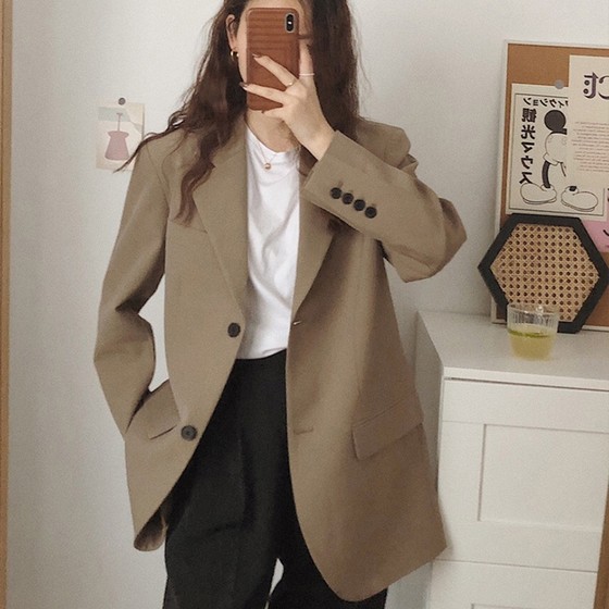 Suit jacket for women spring and autumn style 2025 new oversize niche design khaki casual suit trend Suit jacket for women spring and autumn style 2025 new oversize niche design khaki casual suit trend