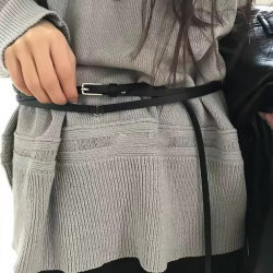 Korean Style! Black Double-Loop Extra-Long Thin Belt with a Unique Design, Niche Decoration, Suitable for Pairing with Dresses, High-End Waist Chain for Women Korean Style! Black Double-Loop Extra-Long Thin Belt with a Unique Design, Niche Decoration, Suitable for Pairing with Dresses, High-End Waist Chain for Women