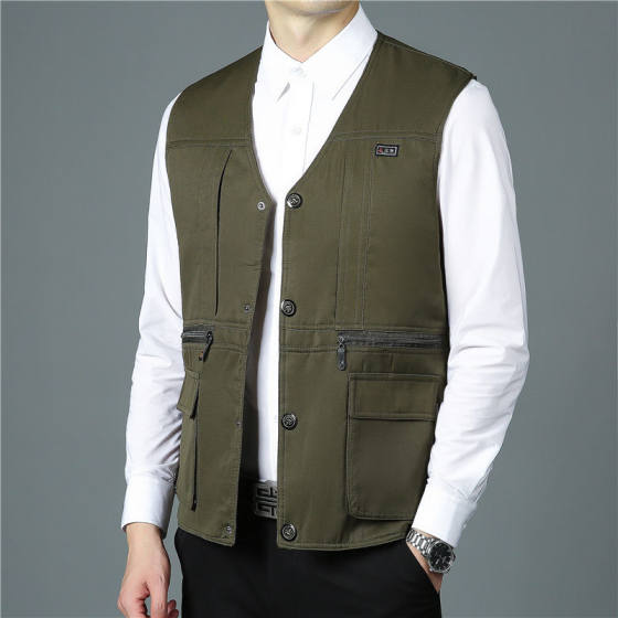 Middle -aged and elderly men's fishing vest wearing outdoor spring and autumn multi -pocket horses clip vest photography dad shoulders Middle -aged and elderly men's fishing vest wearing outdoor spring and autumn multi -pocket horses clip vest photography dad shoulders