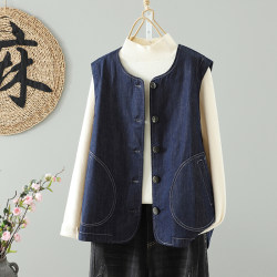 Foreign trade original women's clothing retro denim vest women's spring and autumn outer layering vest vest sleeveless jacket top Foreign trade original women's clothing retro denim vest women's spring and autumn outer layering vest vest sleeveless jacket top