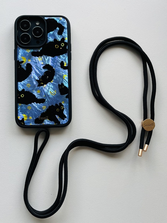 Ssself For Girls Black And Blue Cat High Quality Premium 15, 14, 13, 12, 11 iPhone Case