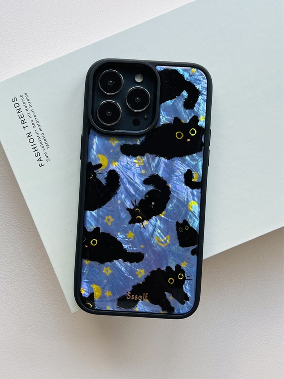 Ssself For Girls Black And Blue Cat High Quality Premium 15, 14, 13, 12, 11 iPhone Case