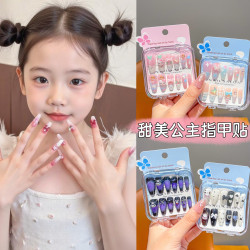 Children's long wearable nails little girl sweet princess nail art patch girl baby cartoon nail stickers high-end cute three-dimensional stickers waterproof and sweat-proof jelly glue self-adhesive toy removable Children's long wearable nails little girl sweet princess nail art patch girl baby cartoon nail stickers high-end cute three-dimensional stickers waterproof and sweat-proof jelly glue self-adhesive toy removable