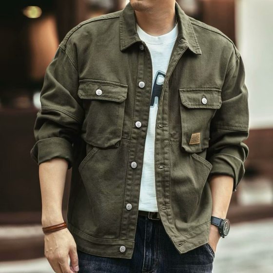 High end workwear jacket for men's spring and autumn styles, trendy brand, loose American style retro lapel jacket, casual and handsome denim jacket High end workwear jacket for men's spring and autumn styles, trendy brand, loose American style retro lapel jacket, casual and handsome denim jacket