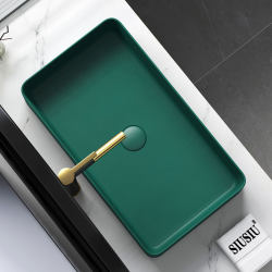 Nordic Dark Green Ceramic Countertop Basin for Home Use, Single Basin Square Washbasin, Round Washbasin Nordic Dark Green Ceramic Countertop Basin for Home Use, Single Basin Square Washbasin, Round Washbasin
