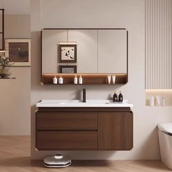 New Chinese Style Oak Bathroom Cabinet Ceramic Integrated Basin Slate Seamless Bathroom Washbasin Washbasin Combination Bathroom New Chinese Style Oak Bathroom Cabinet Ceramic Integrated Basin Slate Seamless Bathroom Washbasin Washbasin Combination Bathroom