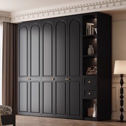 Wardrobe Home Bedroom French Retro Mid-Century Style Black Door to Top Combination Modern Simple Wardrobe Small Apartment Wardrobe Home Bedroom French Retro Mid-Century Style Black Door to Top Combination Modern Simple Wardrobe Small Apartment