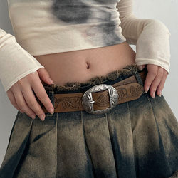 European and American Style Belt for Women 2025 New Vintage Brown Leather Belt Korean Version Versatile Jeans Belt ins Style High-End Feel European and American Style Belt for Women 2025 New Vintage Brown Leather Belt Korean Version Versatile Jeans Belt ins Style High-End Feel