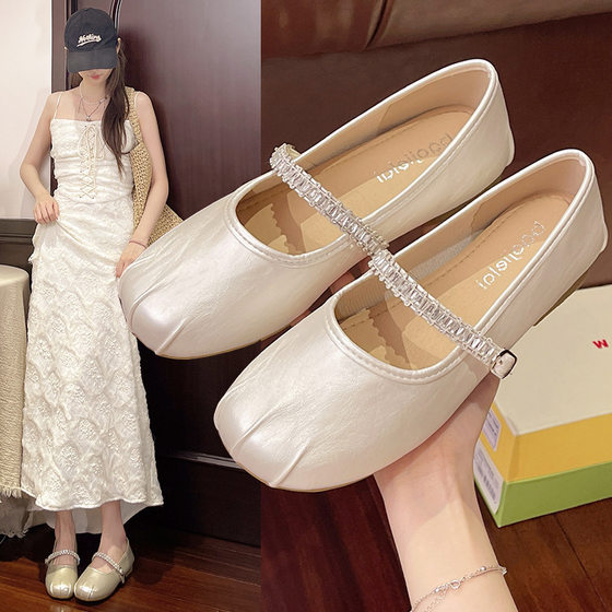 Flat ballet style single shoes for women 2025 new summer light mouth Mary Jane shoes with skirt French evening beans shoes Flat ballet style single shoes for women 2025 new summer light mouth Mary Jane shoes with skirt French evening beans shoes