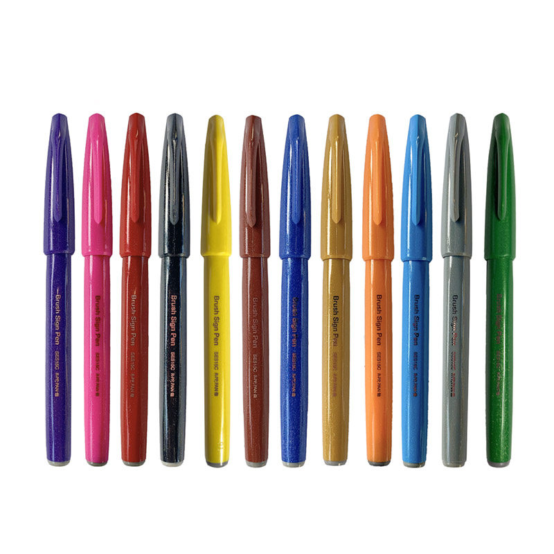 Pentel Ses15c Colored Soft Tip Calligraphy Pen Set 12 Colors