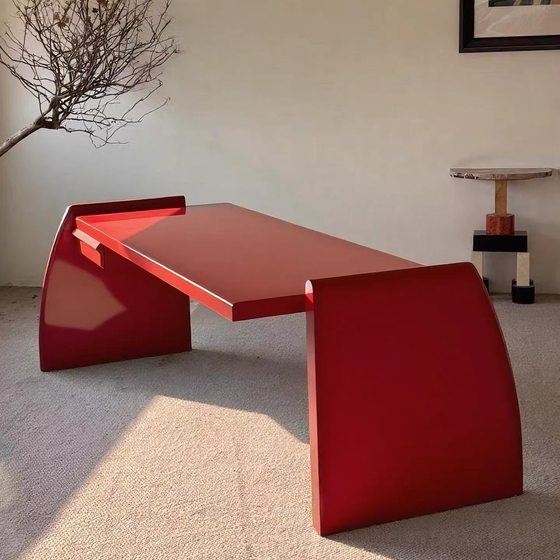 Memphis creamy style solid wood desk simple designer office workbench special-shaped dopamine small apartment dining table 
Memphis creamy style solid wood desk simple designer office workbench special-shaped dopamine small apartment dining table