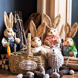 JK Mu Space Cute Handmade Straw Rabbit Holiday Christmas Living Room Large Floor Decoration Garden Balcony Ornaments JK Mu Space Cute Handmade Straw Rabbit Holiday Christmas Living Room Large Floor Decoration Garden Balcony Ornaments