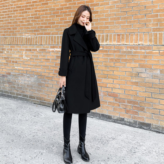 Hepburn style black double-sided cashmere coat for women mid-length 2025 winter new Korean woolen coat coat Hepburn style black double-sided cashmere coat for women mid-length 2025 winter new Korean woolen coat coat