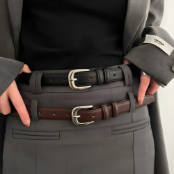 Black Fashion Belt with Pin Buckle for Women, Simple White-Collar Style, Shiny Silver Buckle, Leather Belt for Students and Young People, Decorative Korean-Style Trouser Belt Black Fashion Belt with Pin Buckle for Women, Simple White-Collar Style, Shiny Silver Buckle, Leather Belt for Students and Young People, Decorative Korean-Style Trouser Belt