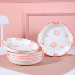 Internet-Famous Peach-Shaped Ceramic Serving Plates, Japanese-Style Tableware for Home Use, 8inch Plates, Set of 6 Internet-Famous Peach-Shaped Ceramic Serving Plates, Japanese-Style Tableware for Home Use, 8inch Plates, Set of 6