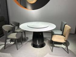 Natural super crystal stone dining table and chair combination solid wood light luxury marble round table home luxury stone round dining table Natural super crystal stone dining table and chair combination solid wood light luxury marble round table home luxury stone round dining table