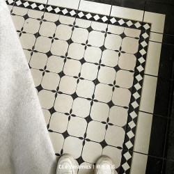 Qile Retro Black and White Tiles French Vintage Bathroom Kitchen Entrance Floor Tiles Bathroom Guesthouse Decorative Tiles Qile Retro Black and White Tiles French Vintage Bathroom Kitchen Entrance Floor Tiles Bathroom Guesthouse Decorative Tiles