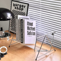Bauhaus Vintage Magazine Rack, Iron Art, Silver, Transparent Glass Book Storage Rack, Internet Celebrity Blogger Desktop Display Rack Bauhaus Vintage Magazine Rack, Iron Art, Silver, Transparent Glass Book Storage Rack, Internet Celebrity Blogger Desktop Display Rack