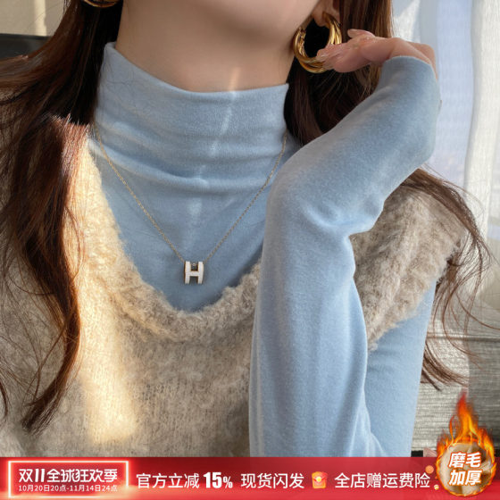 Blue inner wear grinding half turtle neck long sleeve base shirt for women 2025 autumn and winter new high-end graceful velvet top 
Blue inner wear grinding half turtle neck long sleeve base shirt for women 2025 autumn and winter new high-end graceful velvet top