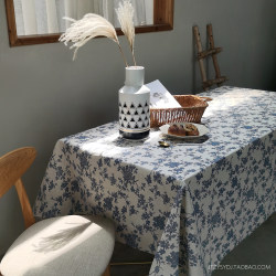Retro blue floral tablecloth ins style background cloth Retro blue floral tablecloth ins style background cloth