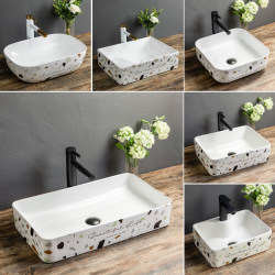 Ceramic Countertop Wash Basin Household Square with Washboard Art Basin Balcony Bathroom Wash Basin Scandinavian Style Ceramic Countertop Wash Basin Household Square with Washboard Art Basin Balcony Bathroom Wash Basin Scandinavian Style