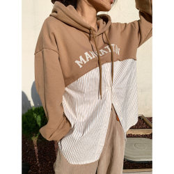Korean letter print fake two piece hooded sweatshirt for women Korean letter print fake two piece hooded sweatshirt for women