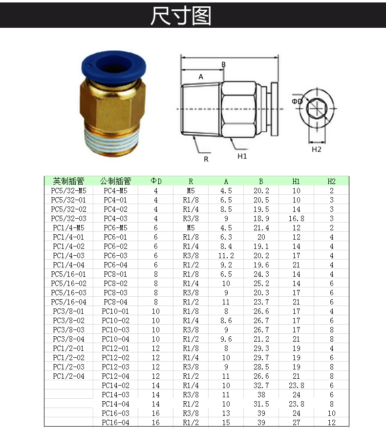 气动快速插接头 螺纹直通气动接头pc4/pc6/pc8/pc10/pc12/pc14-04