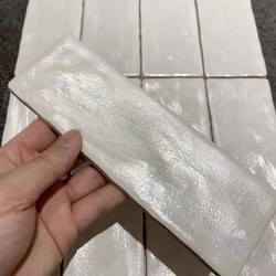 Pearl glazed cream white long concave and convex handmade wall tiles Pearl glazed cream white long concave and convex handmade wall tiles