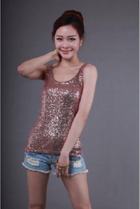 夏季韩版街拍款外穿时尚宽松吊带亮片修身打底掉带背心韩范女 潮