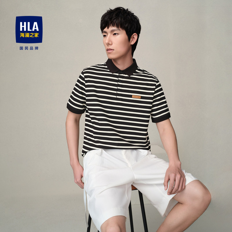 Hla Men's Polo Shirt Spring/Summer 2024 Striped Lapel Design
