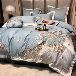 High-End 140S Count Egyptian Long-Staple Cotton Satin Four-Piece Set, Pure Cotton American-Style Light Luxury Floral Embroidery Bedding High-End 140S Count Egyptian Long-Staple Cotton Satin Four-Piece Set, Pure Cotton American-Style Light Luxury Floral Embroidery Bedding