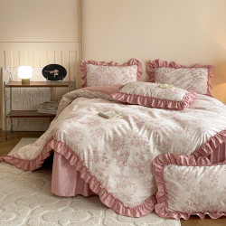 Nantong Home Textiles French-Style All-Cotton Four-Piece Set Pure Cotton Duvet Cover Light Luxury High-End Master Bedroom Bed Sheet Bed Skirt Four-Piece Set Nantong Home Textiles French-Style All-Cotton Four-Piece Set Pure Cotton Duvet Cover Light Luxury High-End Master Bedroom Bed Sheet Bed Skirt Four-Piece Set