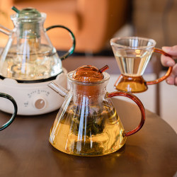 Retro Glass Teapot for One Person, Small Capacity Office Flower Tea Brewing Kettle, Afternoon Tea Cup Set Retro Glass Teapot for One Person, Small Capacity Office Flower Tea Brewing Kettle, Afternoon Tea Cup Set