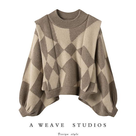 Retro college style ~ black diamond shaped lantern sleeves large heavy cashmere sweater for women 2024 spring
Retro college style ~ black diamond shaped lantern sleeves large heavy cashmere sweater for women 2024 spring