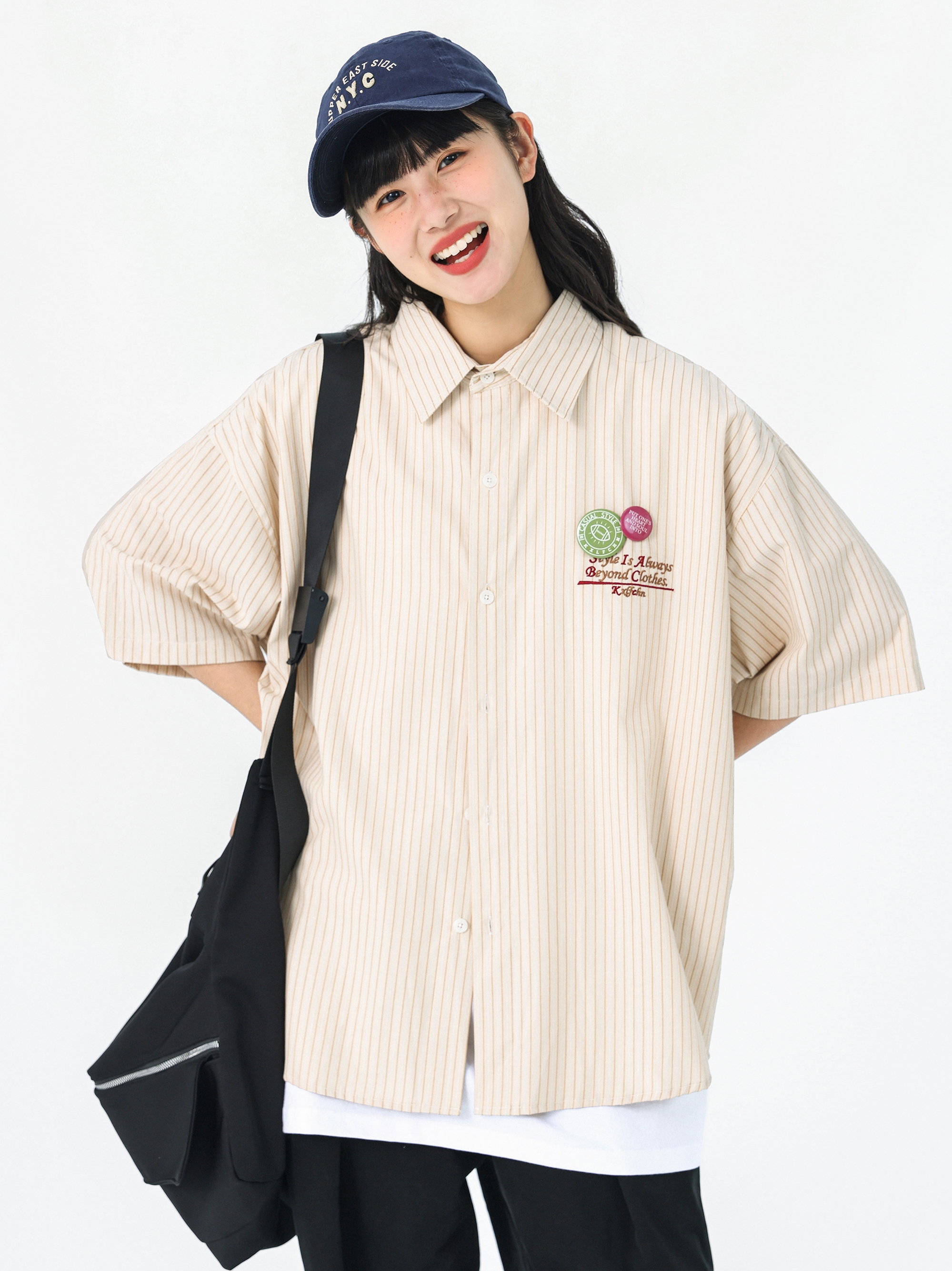 Kxlfchn Striped Embroidered Shirt - Men's & Women's Summer Casual Top