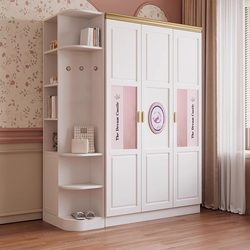 All Solid Wood Youth Two-Door Three-Door Wardrobe Modern Simple Princess Girl Bedroom Children's Locker Wardrobe All Solid Wood Youth Two-Door Three-Door Wardrobe Modern Simple Princess Girl Bedroom Children's Locker Wardrobe