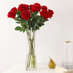 Velvet Rose Artificial Flower High-End Fake Flower 10 Single Long Stems Living Room Tv Cabinet Floor Decoration Ornament Red Velvet Rose Artificial Flower High-End Fake Flower 10 Single Long Stems Living Room Tv Cabinet Floor Decoration Ornament Red