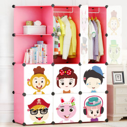 Children's Simple Wardrobe Steel Frame Combination Cartoon Foldableing Free Assembly Storage Cabinet Bookcase Simple Modern Economical Children's Simple Wardrobe Steel Frame Combination Cartoon Foldableing Free Assembly Storage Cabinet Bookcase Simple Modern Economical
