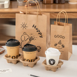 Brown Packing Paper Bag Coffee Packaging Bag Milk Tea Packaging Food Gift Gift Bag Takeaway Satchel Disposable with Cup Holder Brown Packing Paper Bag Coffee Packaging Bag Milk Tea Packaging Food Gift Gift Bag Takeaway Satchel Disposable with Cup Holder