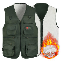 Autumn and winter cotton thickened vest for middle-aged and elderly men multi-pocket fishing photography large size vest dad vest Autumn and winter cotton thickened vest for middle-aged and elderly men multi-pocket fishing photography large size vest dad vest