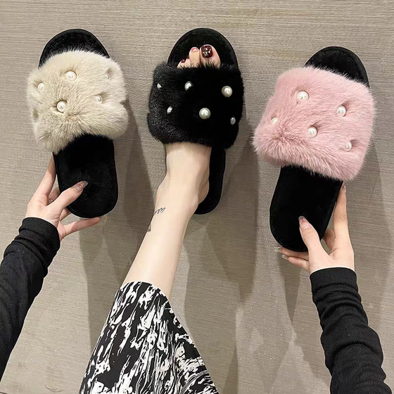New style of fur flat-soled slippers for women, fashionable flip-flops, home large fur pearl opening cotton slippers silent
New style of fur flat-soled slippers for women, fashionable flip-flops, home large fur pearl opening cotton slippers silent