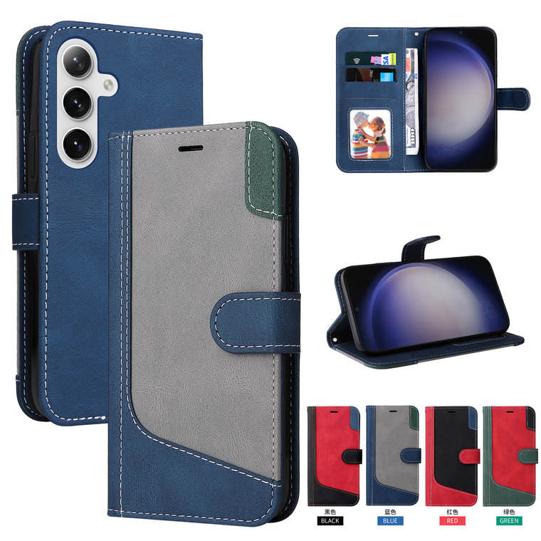 Synthetic Leather Wallets Folio Flip Card Holder Two Tone S24, S24 Plus, S24 Ultra, S23, S23 Plus, S23 Ultra, S22, S22 Plus