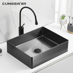 Chuangsha Black Countertop Basin Stainless Steel Rectangular Washbasin Hotel Bathroom Washbasin Art Basin for Home Use Chuangsha Black Countertop Basin Stainless Steel Rectangular Washbasin Hotel Bathroom Washbasin Art Basin for Home Use
