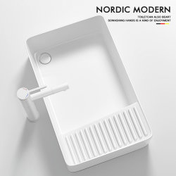 German-Style Ceramic Countertop Basin with Rear-Side Drainage, Balcony Laundry Basin with Washboard, Household Washing Machine German-Style Ceramic Countertop Basin with Rear-Side Drainage, Balcony Laundry Basin with Washboard, Household Washing Machine