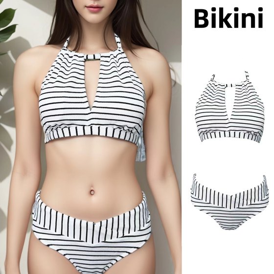 Amber single fashion striped women's bikini halter neck fashionable sexy hollow split swimsuit with chest pad
Amber single fashion striped women's bikini halter neck fashionable sexy hollow split swimsuit with chest pad