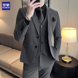 Romon Suit Set Men's Business Casual Formal Slim-Fit Suit Groom Wedding Dress Work Solid Color Jacket Romon Suit Set Men's Business Casual Formal Slim-Fit Suit Groom Wedding Dress Work Solid Color Jacket