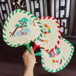 Summer handmade cattail fan customized craft fan embroidered logo Summer handmade cattail fan customized craft fan embroidered logo