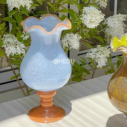 Hedu French Medieval Fenton Pink Handmade Glass Tabletop Transparent Water-Raised Vase Decoration Hedu French Medieval Fenton Pink Handmade Glass Tabletop Transparent Water-Raised Vase Decoration