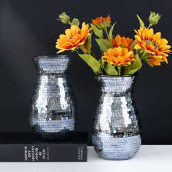 Customized wabi-sabi style black gold mosaic vase glass high-end retro simple light luxury decorative ornaments Customized wabi-sabi style black gold mosaic vase glass high-end retro simple light luxury decorative ornaments